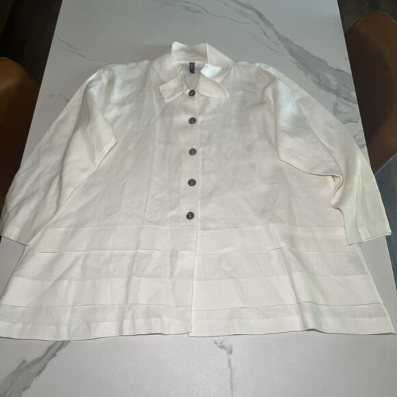 Itemz Chris Baumgartner Linen Blouse Tunic Ivory One Size Fits Most Lagenlook EC - Picture 1 of 11